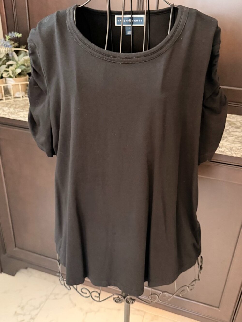 Karen Scott Short Sleeve - Sleeves are Ruched - Cotton Shirt